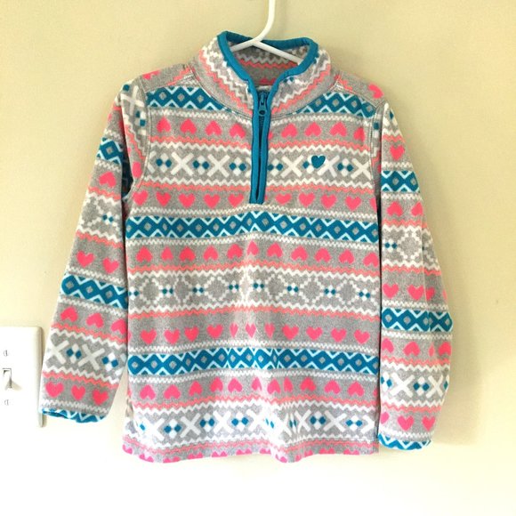 OshKosh B'Gosh Quarter-Zip Microfleece Pullover, Gray Fair Isle Print, Size 6 - Picture 1 of 6